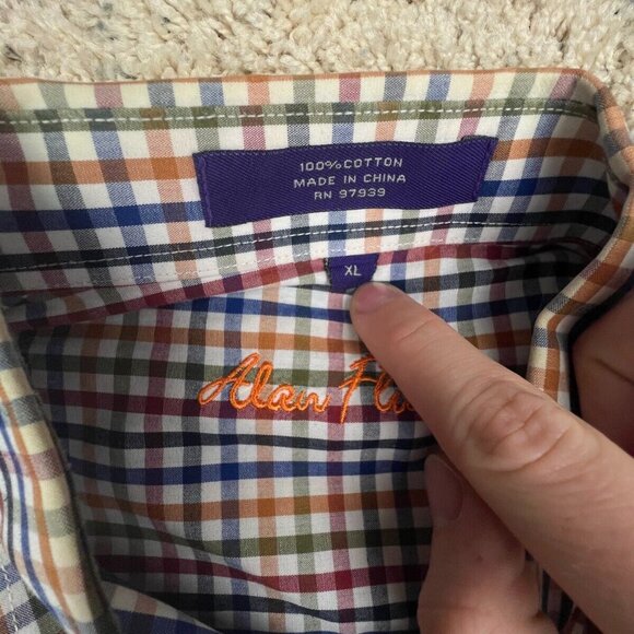 Alan Flusser Button Up Shirt Adult XL Cotton Casual Mens Check Colorful - Picture 5 of 8
